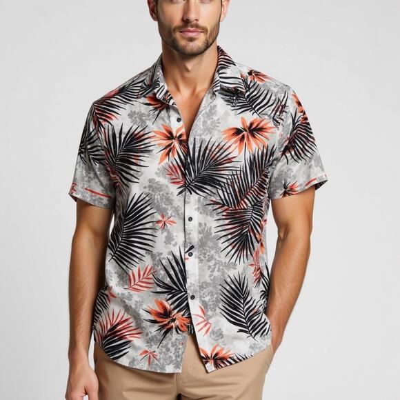 Volcom Mens Large Short Sleeve Button Down Shirt Palm Frond Floral Aloha Surf - Picture 2 of 7